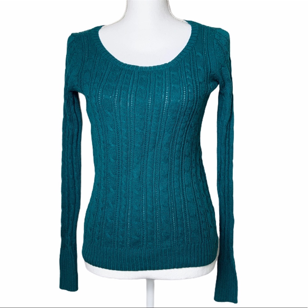 American Eagle Teal Cable Knit Sweater Size: XS